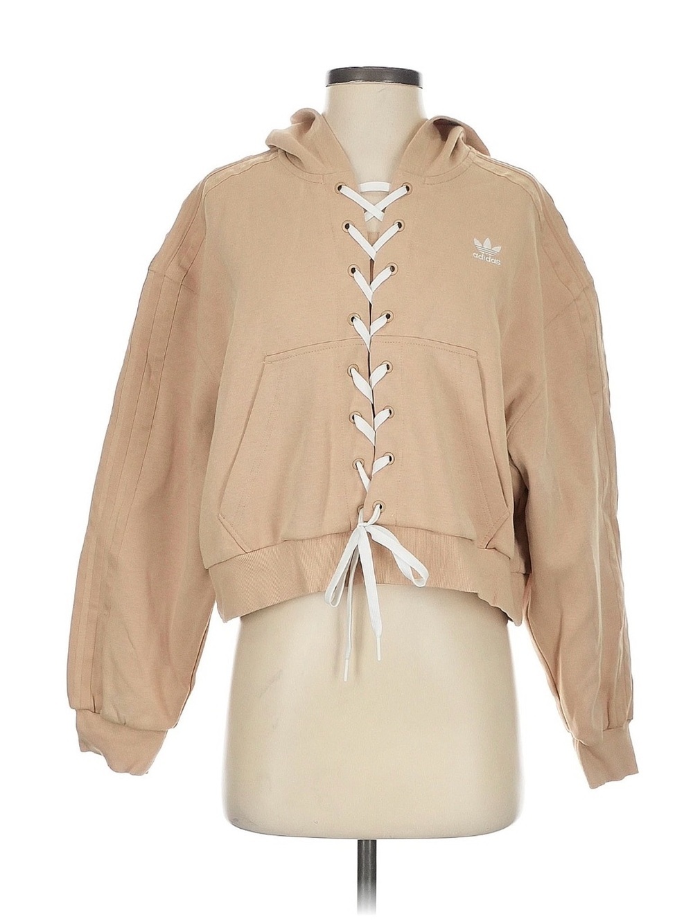adidas Women's Beige Lace-Up Hoodie in Tan Women’s size Small